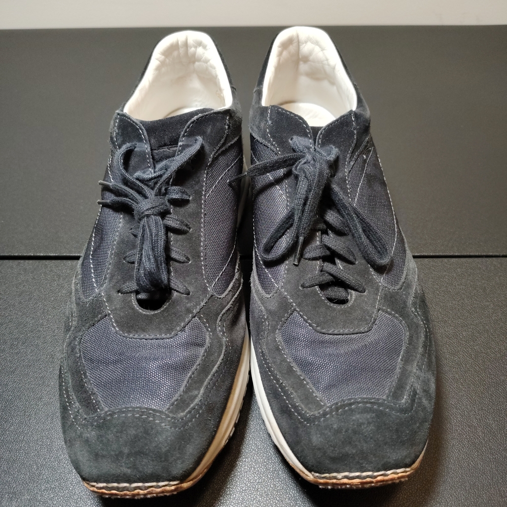 Santoni Low Top Sneaker Black Leather Suede Mens Shoe